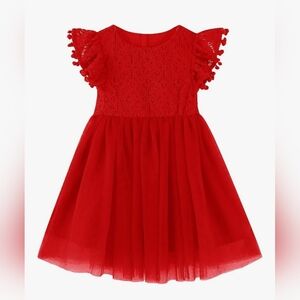 Red Toddler Girls Lace Dresses Baby Girl Elegant Dress Flutter Sleeve 3T‎